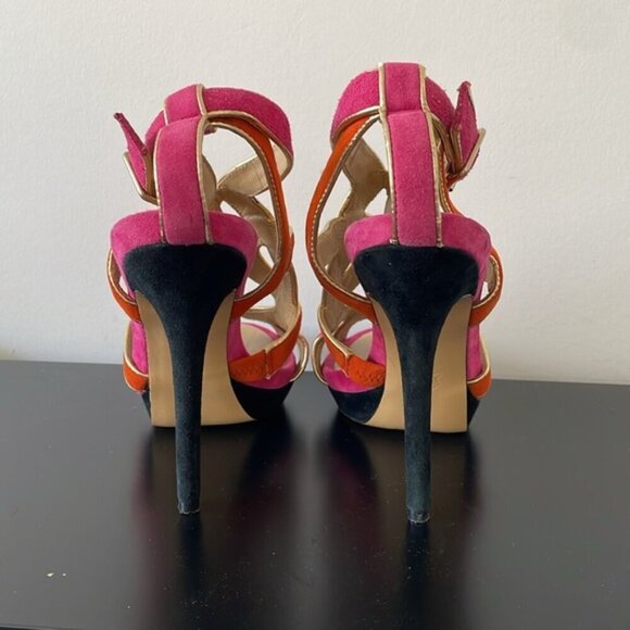 BCBG MaxAzria Kaycee Strappy open toe Suede Platform Sandals 8.5 pink/orange - Picture 5 of 9